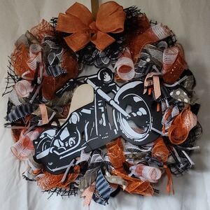 Orange and Black Motorcycle Wreath